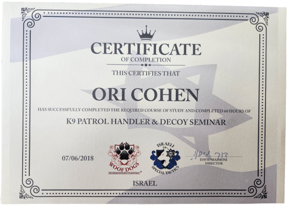 K9 Patrol handler & Decoy Seminar Certificate